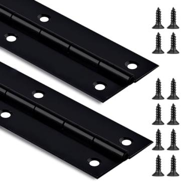 Imagem de Dobradiça preta para piano, 2 peças, 30,5 cm x 5 cm, dobradiça de piano de aço inoxidável resistente, dobradiça contínua para armário, porta, caixas de madeira DIY, espessura de folha de 0,06 cm