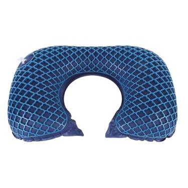 Imagem de Zerodis Válvula de Pressão Ajustável de Travesseiro de Pescoço Inflável Easy Portátil U Formulário de Cabeça para Agência de Viagens, Silicone de Tecido de Malha, 1 Peça (Azul-marinho)