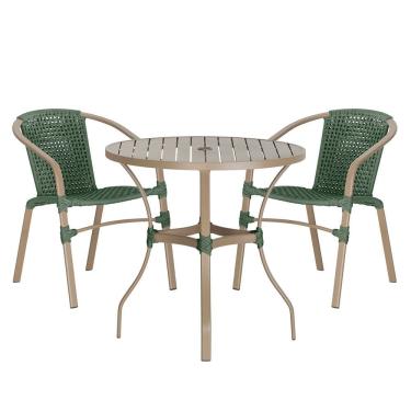 Imagem de Jogo 2 Cadeiras Corda Nautica Floripa e Mesa Tampo Ripado Aluminio Roma 1,00 m Varanda Jardim Area Piscina Trama