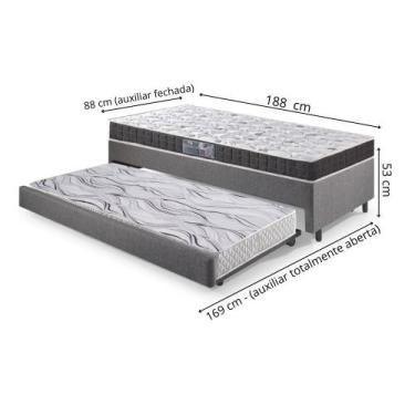 Imagem de Bicama Box Solteiro Linho Cinza 88x188x28 cm com Colchão Pantanal Espu