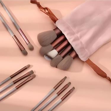 Imagem de Kit 13 Pincéis de Maquiagem Profissional - Cerdas Macias para Rosto e Olhos com Estojo Elegante (Rosa 1)