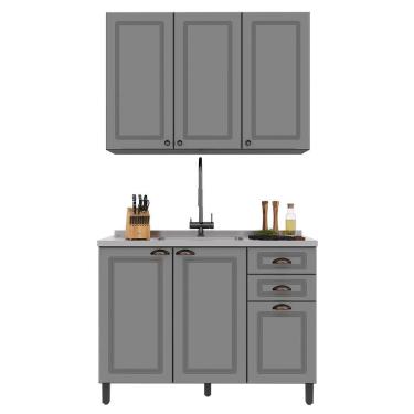 Imagem de Cozinha Modulada Firenze 2 Peças Aéreo e Balcão 120cm - Indékes Chumbo/Titânio