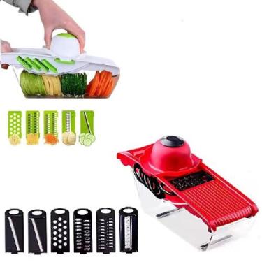 Imagem de Mandoline 7 em 1 slicer ralador fatiador cortador legumes frutas recip