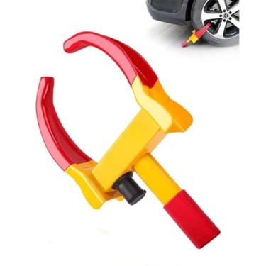 Imagem de Trava de Roda Universal para Veículos, Grampo Antifurto para Carros Moto e Caravanas, Amarelo e Vermelho