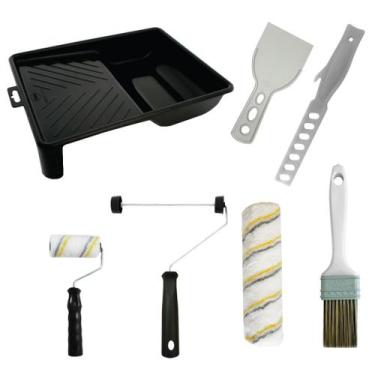 Imagem de Kit Pintura Parede Rolo Sem Respingo Pincel 7 Peças Espatula - Nexus