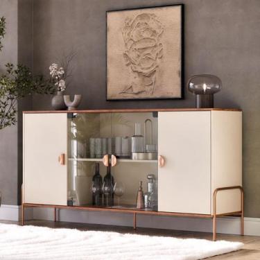 Imagem de Aparador Buffet Sala Esmeralda 160cm Com Portas de Vidro OffWhite com 