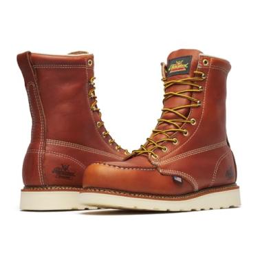 Imagem de Thorogood Botas de trabalho masculinas com bico de aço de 20 cm American Heritage – couro de flor integral com biqueira moc, sola antiderrapante e palmilha confortável; classificação EH, Tobacco