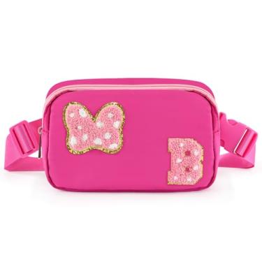 Imagem de Pochete com laço com letra inicial de chenille, bolsa tiracolo impermeável para parque, presentes de aniversário de Natal para adolescentes, meninas, mulheres, crianças, adultos, bolsa de cinto fofa