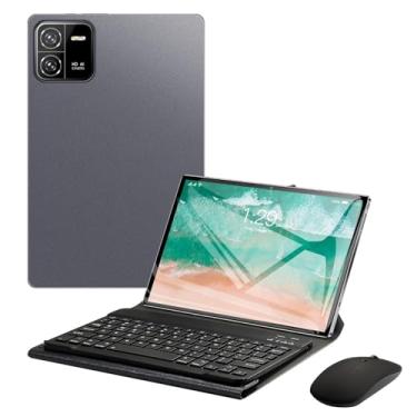 Imagem de Tablet 3 em 1 com case/teclado/mouse, Android 13, tela de 10,1 polegadas, 12 GB de RAM + 512 GB de ROM, câmera de 16 MP + 32 MP, WiFi, GPS, Bluetooth, 8000 mAh, versão WiFi (Cinzento)