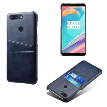 Imagem de Capas Compatível com Oneplus 5T,Caso de couro PU-Tampa de telefone a prova de choque com 2 slots de cartão,Proteção anti-impressão digital e anti-gota-Blue