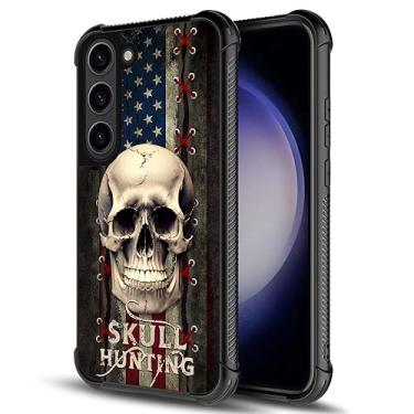 Imagem de CARLOCA Capa compatível com Samsung Galaxy S23, capa de bandeira com fita de caveira caça Galaxy S23 para meninos homens, capa com design de padrão TPU macio antiarranhões para Samsung S23 capa de 6,1 polegadas