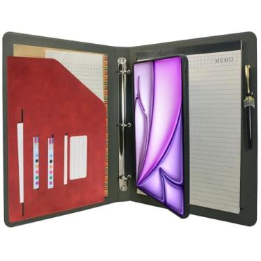 Imagem de Capa organizadora para tablet com fichário de 3 anéis, pasta de arquivo com suporte removível para tablet, compatível com iPad Air de 11 polegadas M3 (2025)/M2 (2024), vermelha