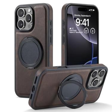Imagem de Capa para iPhone 16 Pro Max com suporte para cartão, fixação em suporte de carro, carregamento sem fio, suporte magnético, couro sintético (para iPhone 16 Pro Max)