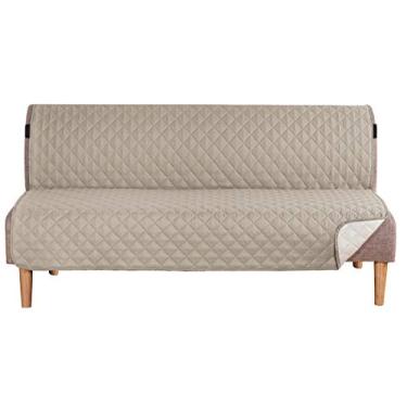 Imagem de H.VERSAILTEX Capa de futon reversível, repelente de água, sem braços, capa lavável para sofá com alça elástica ajustável, antiderrapante, capa para cama futon para cães com 177 cm de largura (cáqui