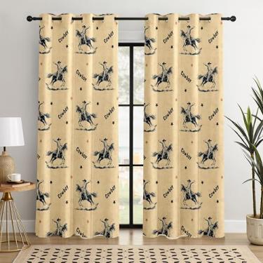 Imagem de Cortinas blackout caubói ocidentais – 100% blackout rústico estilo rodeio ocidental e cowboy, redução de ruído com isolamento térmico para quarto, sala de estar e caverna masculina (passeio de rodeio
