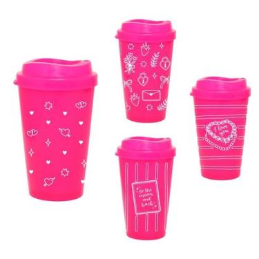 Imagem de Kit 4 Copos Mug 300mL Rosa Neon Colecao AMOR Completa - Bb Store