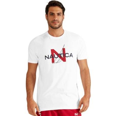 Imagem de Camiseta Nautica Masculina Custom Graphic Logo Sail Branca, M/M