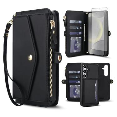 Imagem de Asuwish Capa de telefone para Samsung Galaxy S24 FE 5G capa carteira compatível com Magsafe RFID protetor de tela alça transversal alça flip porta-cartões com zíper bolsa celular S 24 EF AI S24FE 24S