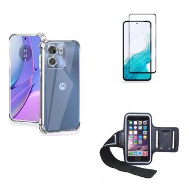 Imagem de Kit Braçadeira Motorola Moto G54 + Película De Vidro 3D + Capa
