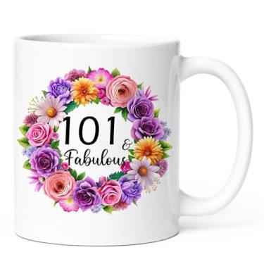 Imagem de KOXAME 101 presentes fabulosos para mulheres, ideias de aniversário de 101 anos, ideias de presente de 101 anos para mãe, avó, tia, irmã, amiga, caneca de café de 325 ml (101st)