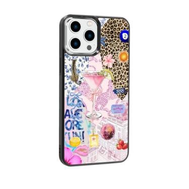 Imagem de qizjio Capa de telefone estética Y2K protetora à prova de choque vintage colagem de martini preppy cheetah impressão capas de telefone para iPhone 15 Pro Max
