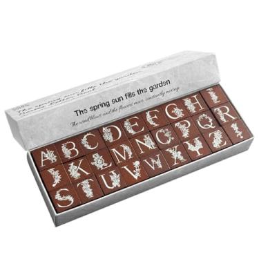 Imagem de Conjunto de carimbos de borracha do alfabeto de madeira com 27 peças, carimbos de letras A-Z para fazer cartões, artesanato faça você mesmo, álbum de recortes