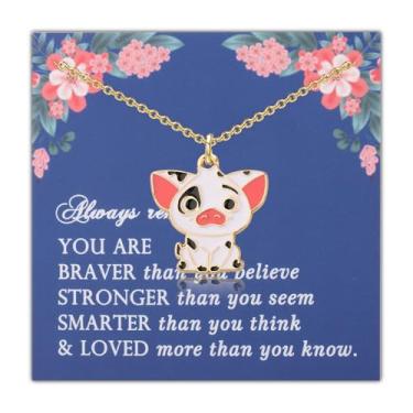 Imagem de LQRI Colar de desenho animado de porco para fãs de filmes, presente fofo com pingente de porco, filme amante de animais, mercadoria, Small, Aço inoxidável, aço inoxidável