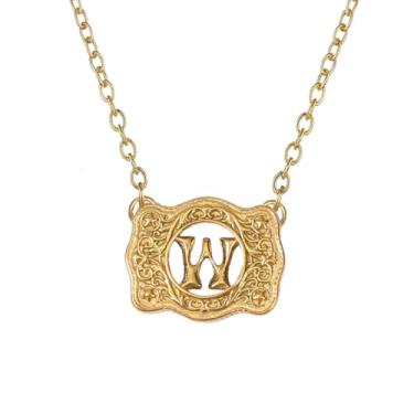 Imagem de SENFAI Colar com fivela de cinto em ouro 14K, estilo ocidental, com pingente de letra inicial, design decorativo com fivela de cinto, Small, Latão, Sem Pedra Preciosa