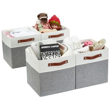 Imagem de Caixas organizadoras DECOMOMO em formato de cubo, de tecido, para prateleiras, estantes baixas e nichos (cinza e branco, 30,5 x 30,5 x 30,5 cm) – 4 unidades
