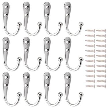 Imagem de Ganchos para casaco prateados sem ferrugem, pacote com 12 ganchos utilitários para pendurar na parede com 24 parafusos para roupas, toalha, chave, bolsa, roupão, cachecol, bolsa, boné, xícara de café