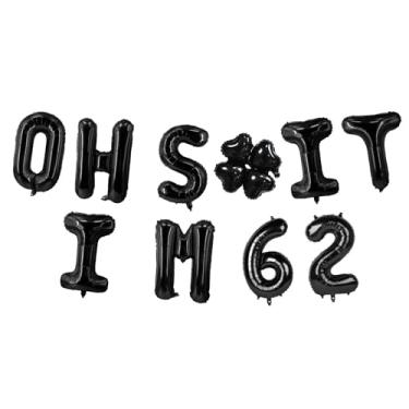 Imagem de Oh I'm 62! Balões de látex 40,6 cm preto hallo sessenta e dois Cheers a 62 anos decoração temática para homem mulher feliz 62º aniversário festa estúdio foto adereço bandeira decorações lembrancinhas
