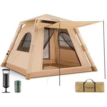 Imagem de Trakiom Barracas infláveis para acampamento de 2 a 4 pessoas, barraca de acampamento fácil de montar com bomba automática e manual, barraca de sopro à prova d'água para família ao ar livre