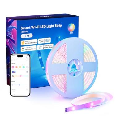 Imagem de meross Fita de LED inteligente funciona com Apple HomeKit, faixa RGB WiFi de 5 metros, compatível com Siri, Alexa, Google e SmartThings, controle de aplicativos, tiras de LED que mudam de cor para