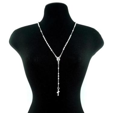 Imagem de Terço Feminino 40/45cm Bolinha 2mm Folheado Prata GG156 - WNBIJOUTERIA