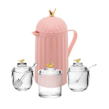 Imagem de Garrafa Térmica Rosa + Meleira + Açucareiro + Pote de Cristal Bird - Wolff