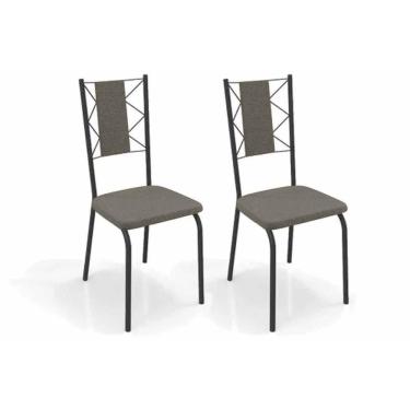 Imagem de Cadeira de Cozinha Lisboa 2C076PRF Aço Kit 2 Un Preto/Linho Escuro - Kappesberg