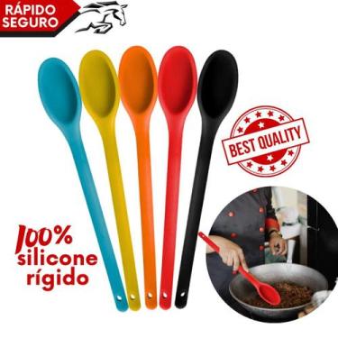 Imagem de Colher de Silicone Grande Cabo Longo Comprido Resistente 30cm Colorida