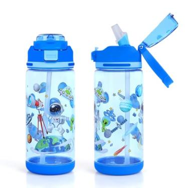 Imagem de Garrafa de água infantil de 590 ml, copo de água de plástico durável à prova de vazamento para crianças pequenas, com alça de canudo e tampa de bico pop-up, seguro para esportes escolares, creche