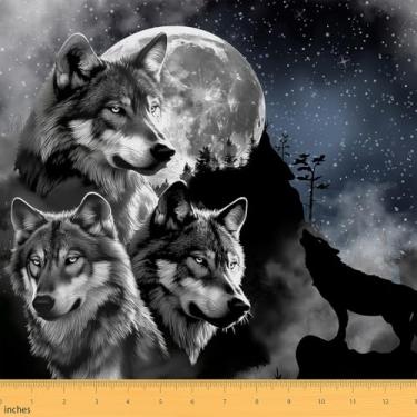 Imagem de jejeloiu Tecido de lobo da The Yard 1 jarda para meninos e meninas, tecido de estofamento de cabana de fazenda para cadeiras para crianças, lobos de animais para projetos de bricolage, à prova d'água,