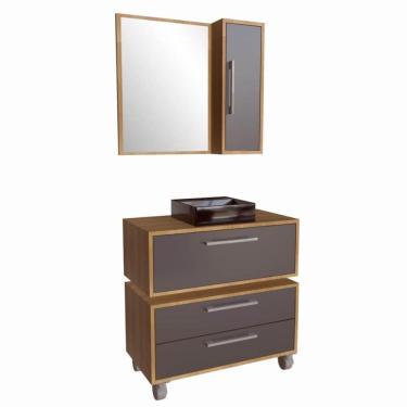 Imagem de Gabinete 80cm Alice Mel Grafite Balcão Espelheira Cuba Preta Armário Suspenso 2 Gavetas Para Banheiro