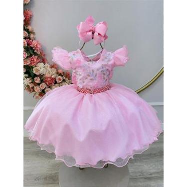 Imagem de Vestido Infantil Princesas Jardim Encantado Rosa Super Luxo - no-brand