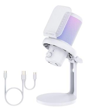 Imagem de FEELWORLD Microfone condensador VM1 branco para jogos, PC, USB, com cancelamento de ruído, luz RGB mudo, acessórios de computador, presentes para jogadores, YouTube, Twitch, podcast, transmissão