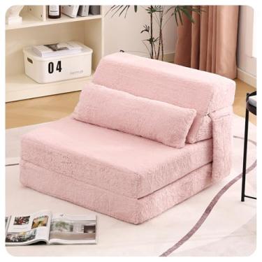 Imagem de Tiita Sofá-cama dobrável com travesseiro, colchão de tamanho único e tecido de pelúcia com bolsa de armazenamento portátil, espreguiçadeira, cama para sala de estar, quarto de hóspedes, dormitório,