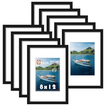 Imagem de Wiscet Conjunto de 9 porta-retratos 20 x 30 cm, exiba imagens 15 x 20 cm com tapete ou 20 x 30 cm sem tapete, moldura para montagem na parede ou mesa de mesa, preta
