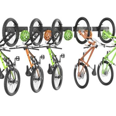 Imagem de TORACK Suporte giratório de parede para bicicleta, ganchos verticais de armazenamento de bicicleta para 5 bicicletas, ganchos de armazenamento de bicicleta rotativos