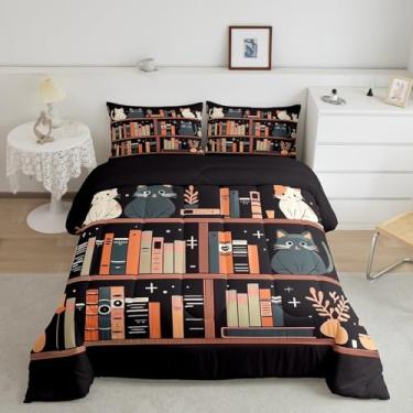 Imagem de jejeloiu Conjunto de edredom infantil com estampa de gatos fofos, para meninos, meninas, adolescentes, livros, gatinho fofo, respirável, conjunto de edredom