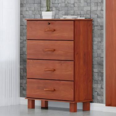 Imagem de Cômoda Para Quarto 79cm 4 Gavetas Pé Madeira Renzo Imbuia F07 - Mpozenato