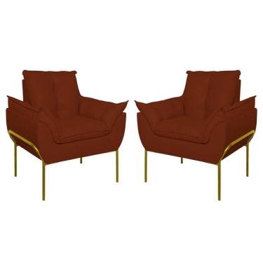 Imagem de Kit 02 Poltronas Base Metal Dourada Sala Quarto Balaqui Decor Terracota
