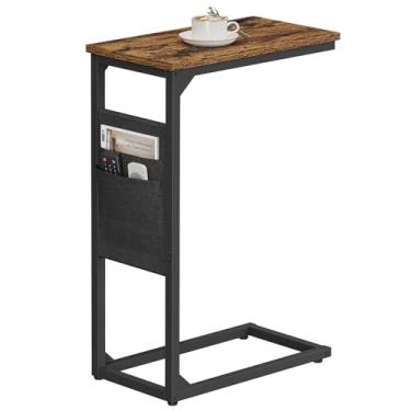 Imagem de TUTOTAK Mesa de canto em forma de C, mesa lateral para sofá, mesa de sofá com bolsa de armazenamento, bandeja de TV para sala de estar, quarto, marrom TB01BB082