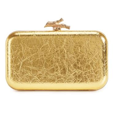 Imagem de BRYCTSISEN Bolsa feminina elegante de cetim plissada, estruturada, metálica, PU, moderna, bolsa clássica, Ouro metálico PU